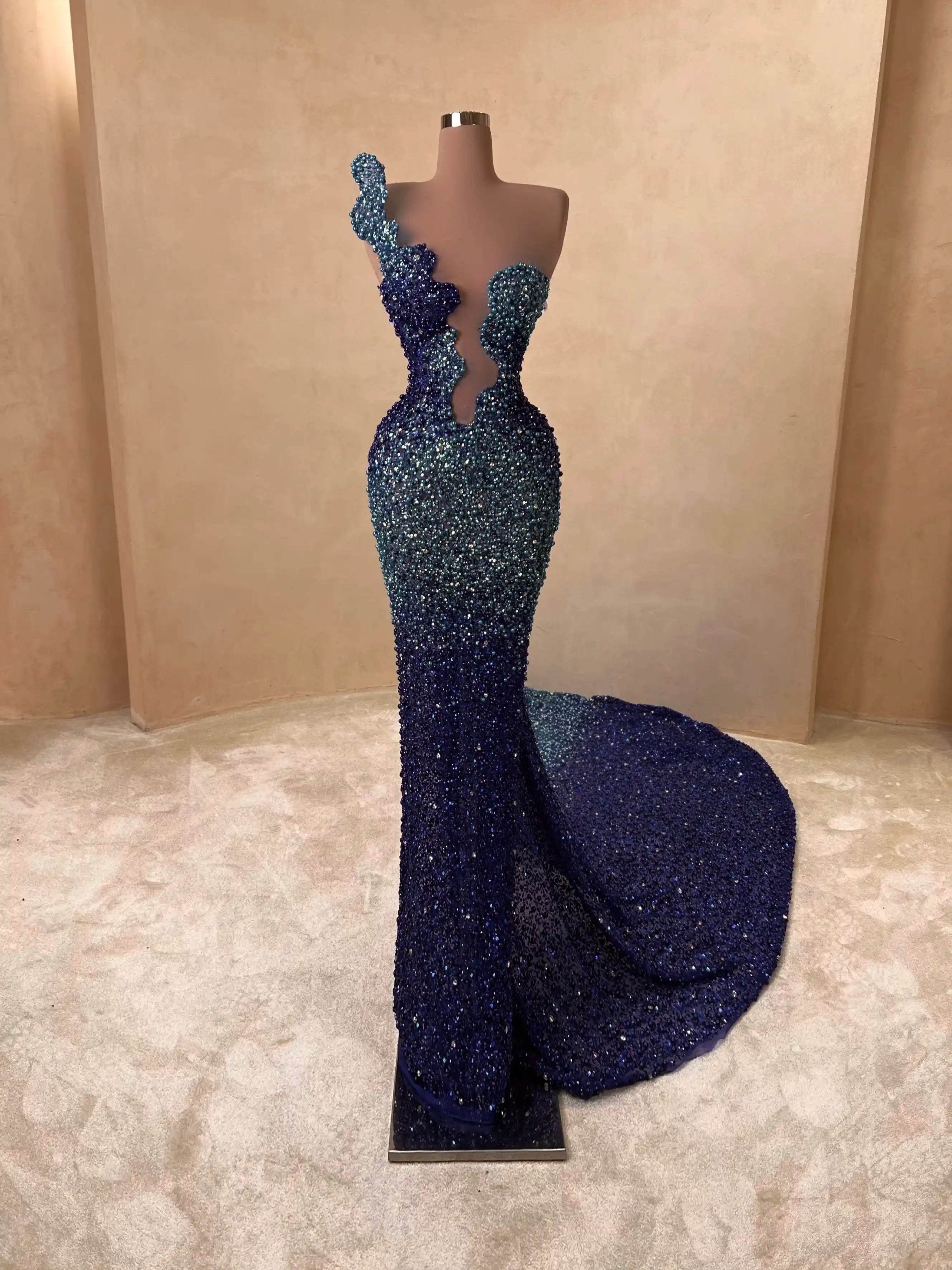 Sapphire Beaded Bustier Evening Gown VALDRIN SAHITI Sapphire Beaded Bustier Evening Gown VALDRIN SAHITI