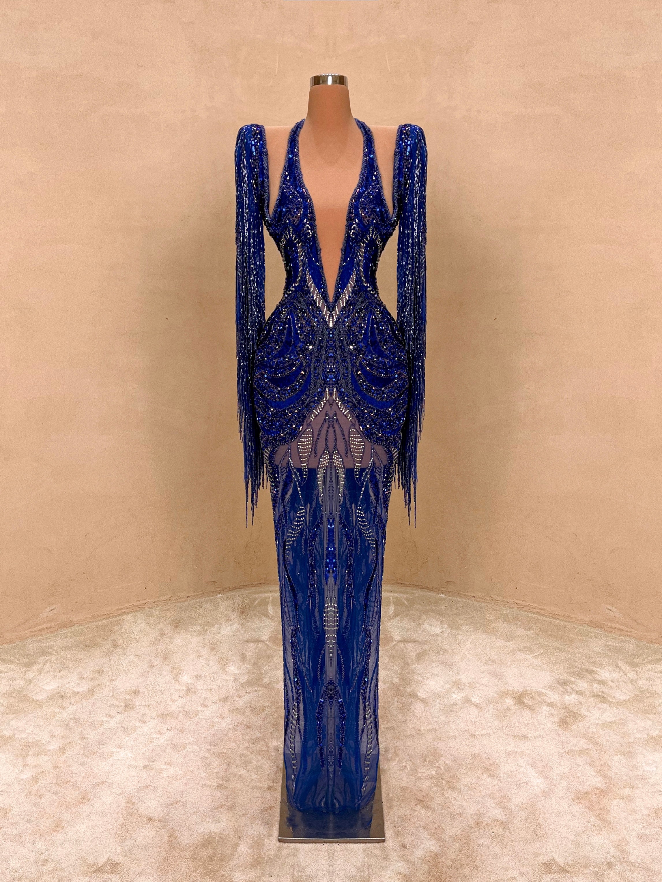 Royal Blue Sequin Cut-Out Evening Gown – Valdrin Sahiti – VALDRIN SAHITI