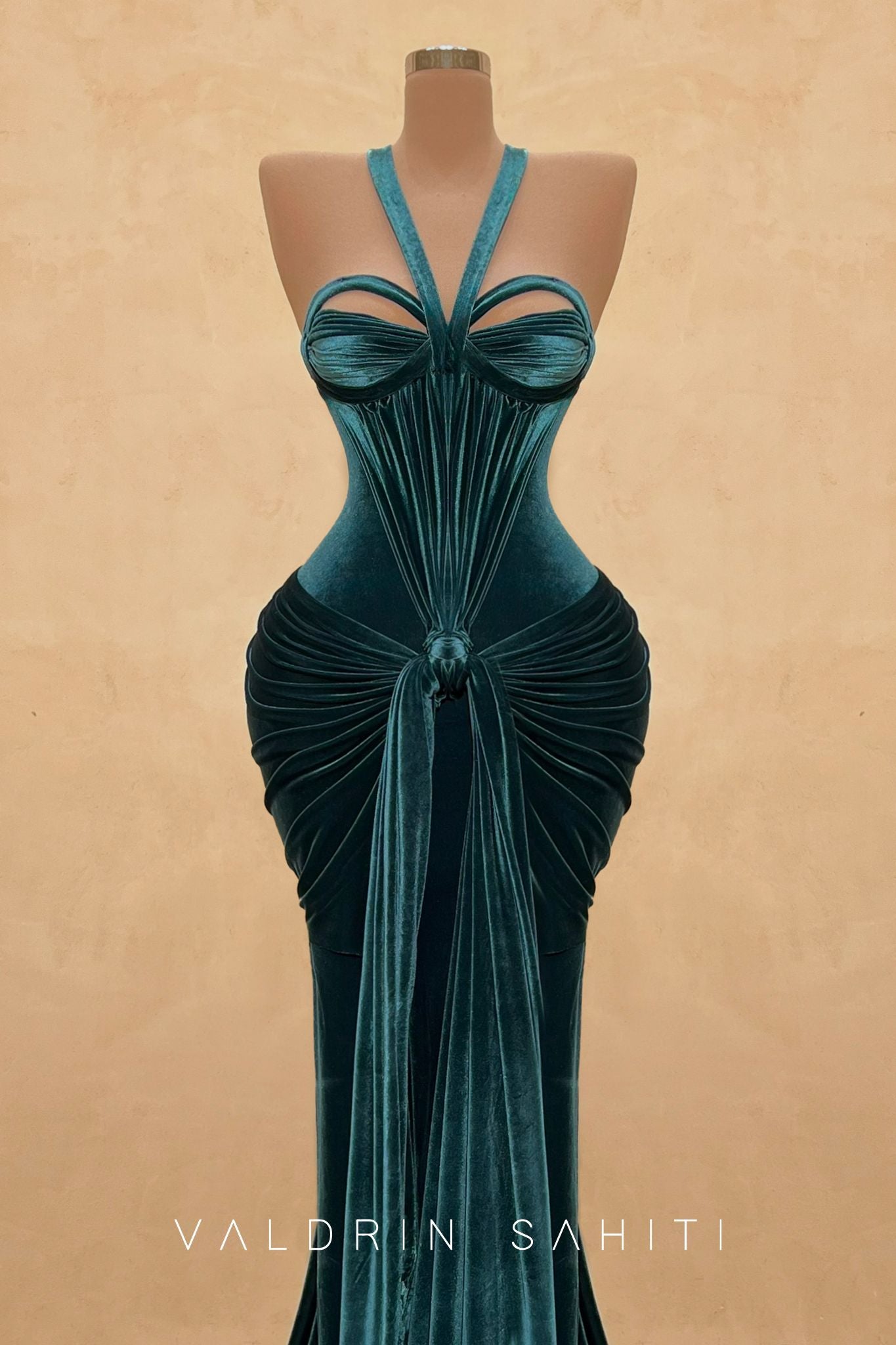 Emerald Green Velvet Cut-Out Gown