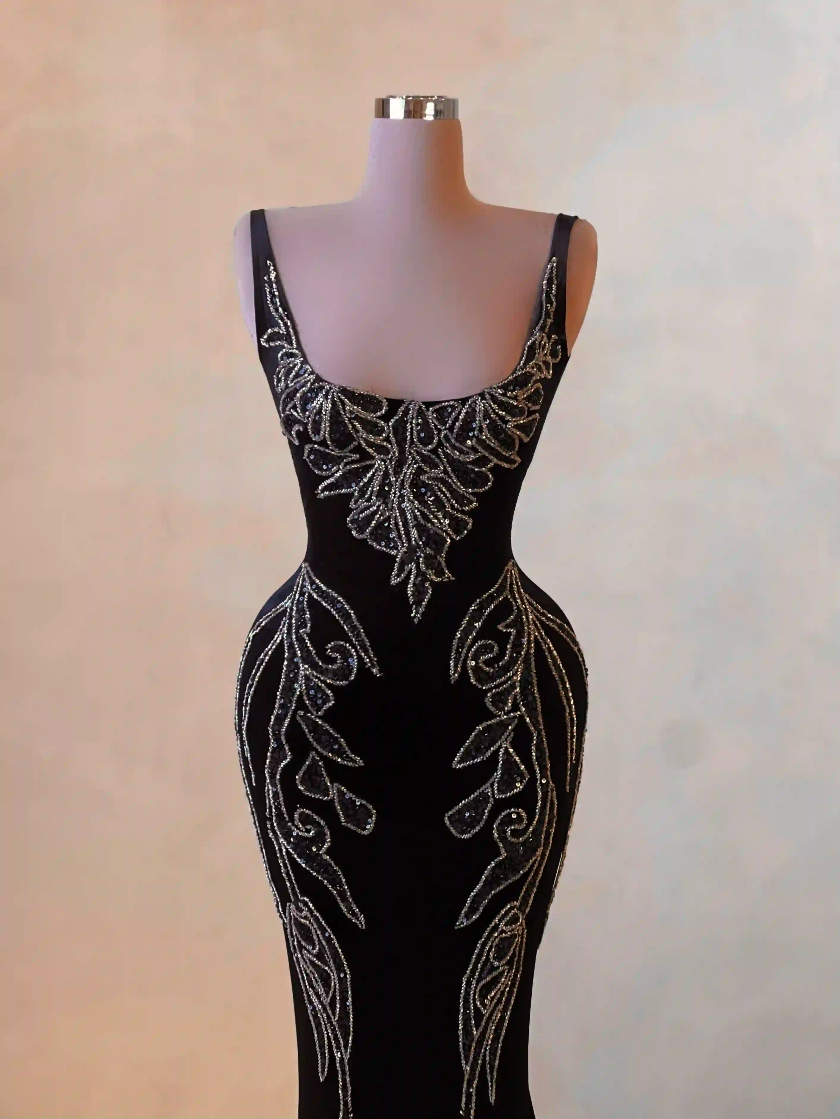 Black Embroidered Gown with Silver Accents VALDRIN SAHITI Black Embroidered Gown with Silver Accents VALDRIN SAHITI