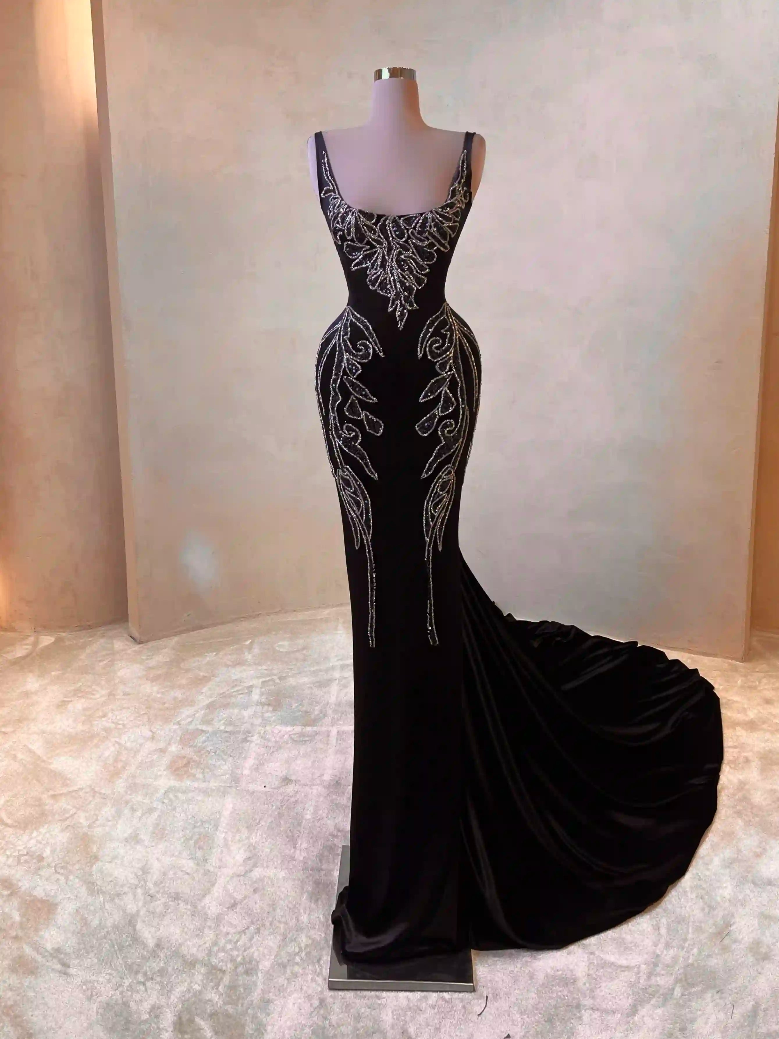 Black Embroidered Gown with Silver Accents VALDRIN SAHITI Black Embroidered Gown with Silver Accents VALDRIN SAHITI