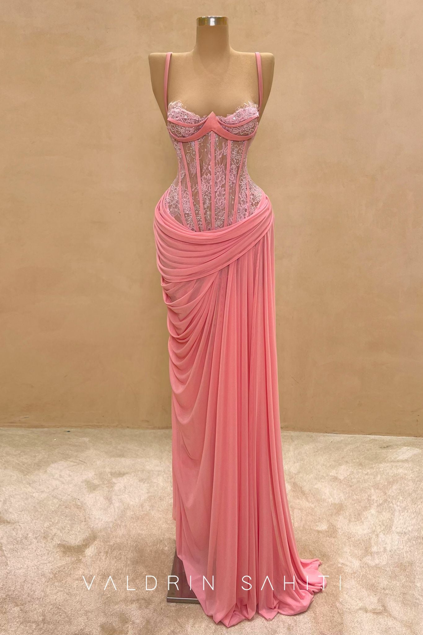 Blush Draped Corset Gown – VALDRIN SAHITI Blush Draped Corset Gown – VALDRIN SAHITI