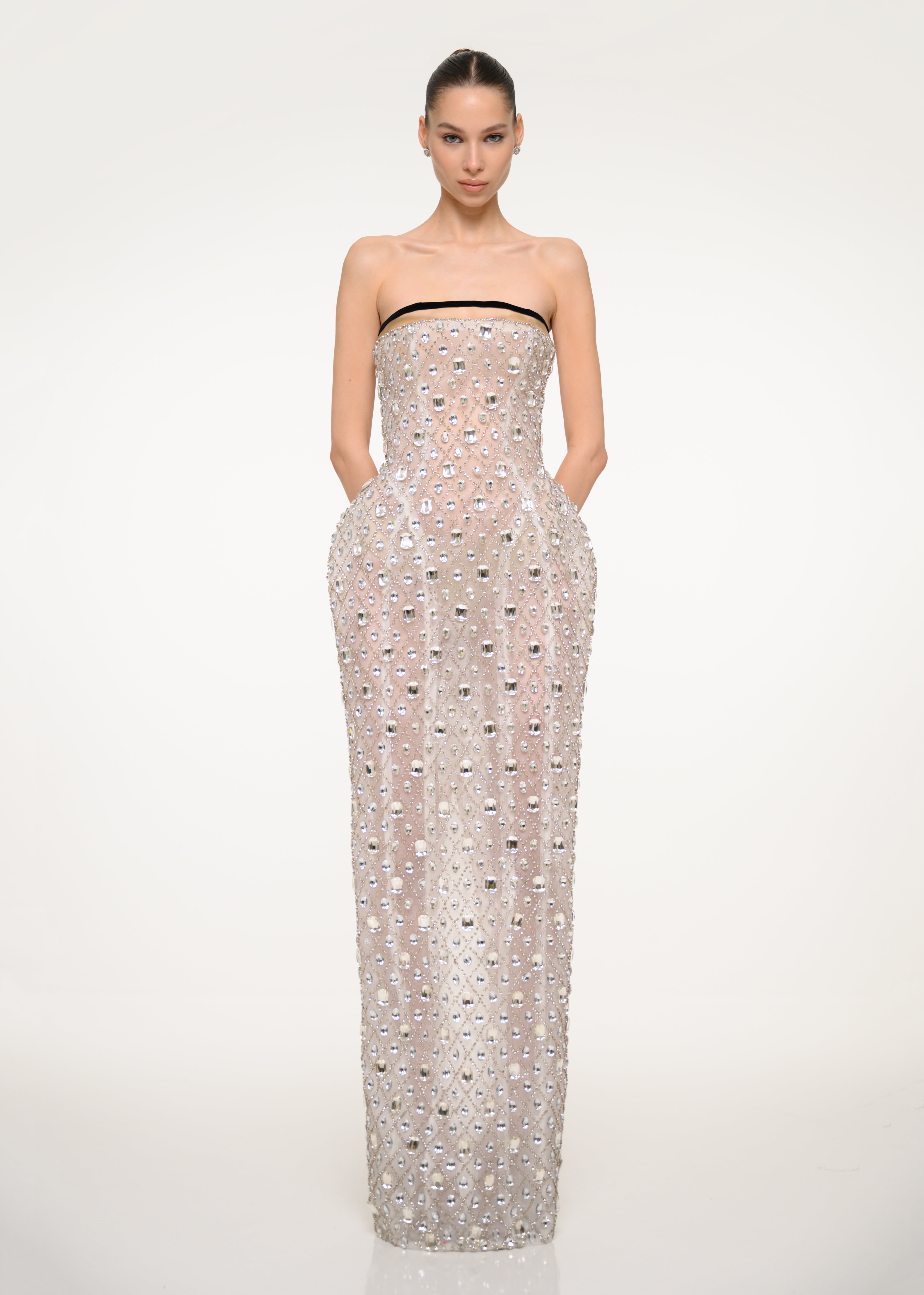 shell dress sequin Strapless Shell Bustier Sequin Maxi Dress Coral Pink
