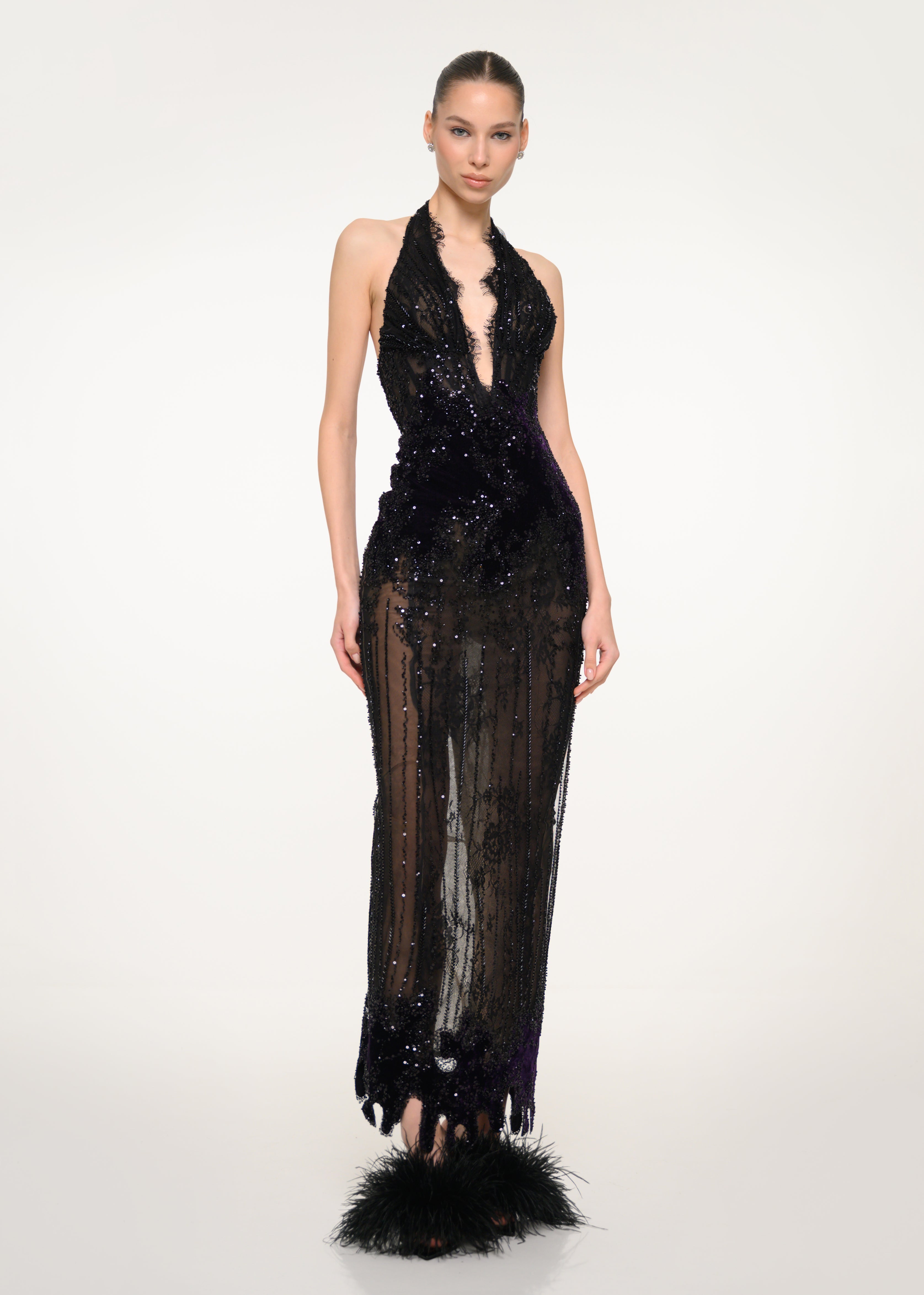Black Lace Halter Dress – VALDRIN SAHITI