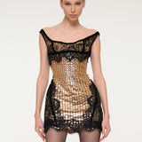 Gold Sequin Mini Dress with Off Shoulders