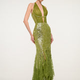 Green Sequin Halter Dress