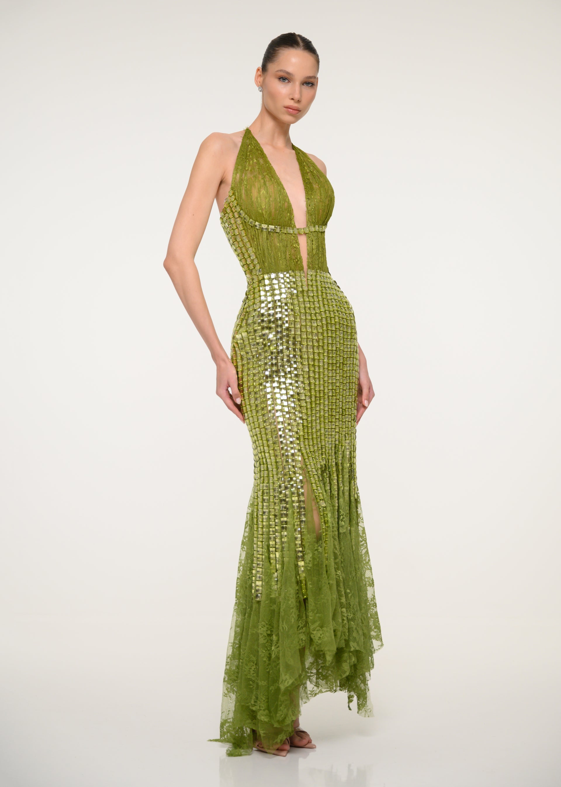 Green Sequin Halter Dress – VALDRIN SAHITI