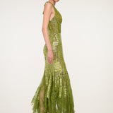 Green Sequin Halter Dress