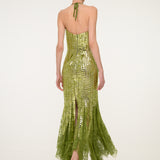 Green Sequin Halter Dress