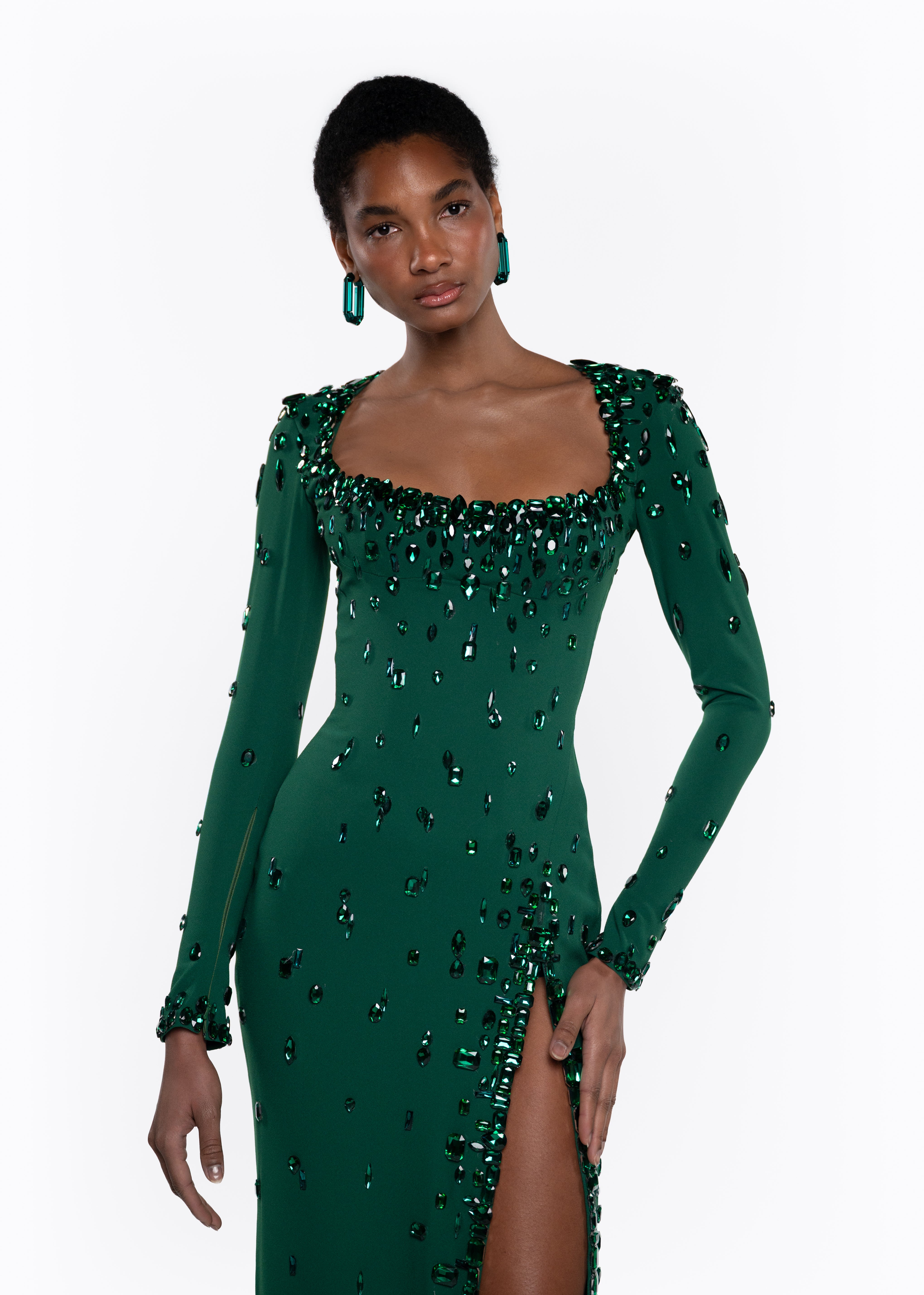 zamiriah emerald green dress Sabrina Diamante Gown | | Debs & Prom while the sleek column drape elongates your height Azazie Amyra Emerald Stretch Satin
