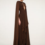 Brown Cape Gown with Flowing Silhouette