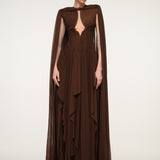 Brown Cape Gown with Flowing Silhouette