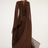 Brown Cape Gown with Flowing Silhouette