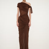 Brown One-Shoulder Dress