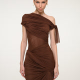 Brown One-Shoulder Dress