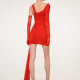 Red One-Shoulder Mini Dress with Long Sleeve