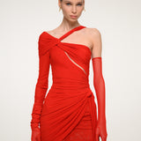Red One-Shoulder Mini Dress with Long Sleeve