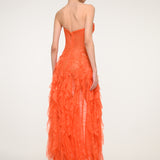 Orange Floral Lace Strapless Dress