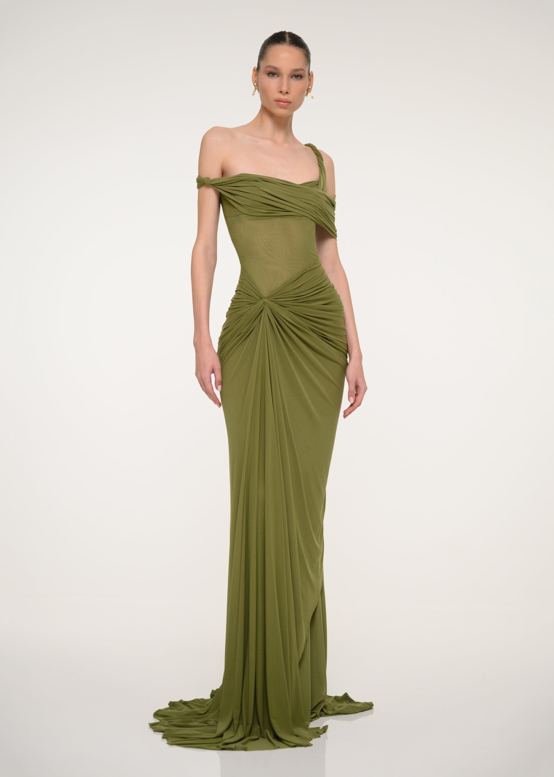 Olive Green One-Shoulder Dress  VALDRIN SAHITI