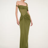 Olive Green One-Shoulder Dress