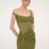 Olive Green One-Shoulder Dress