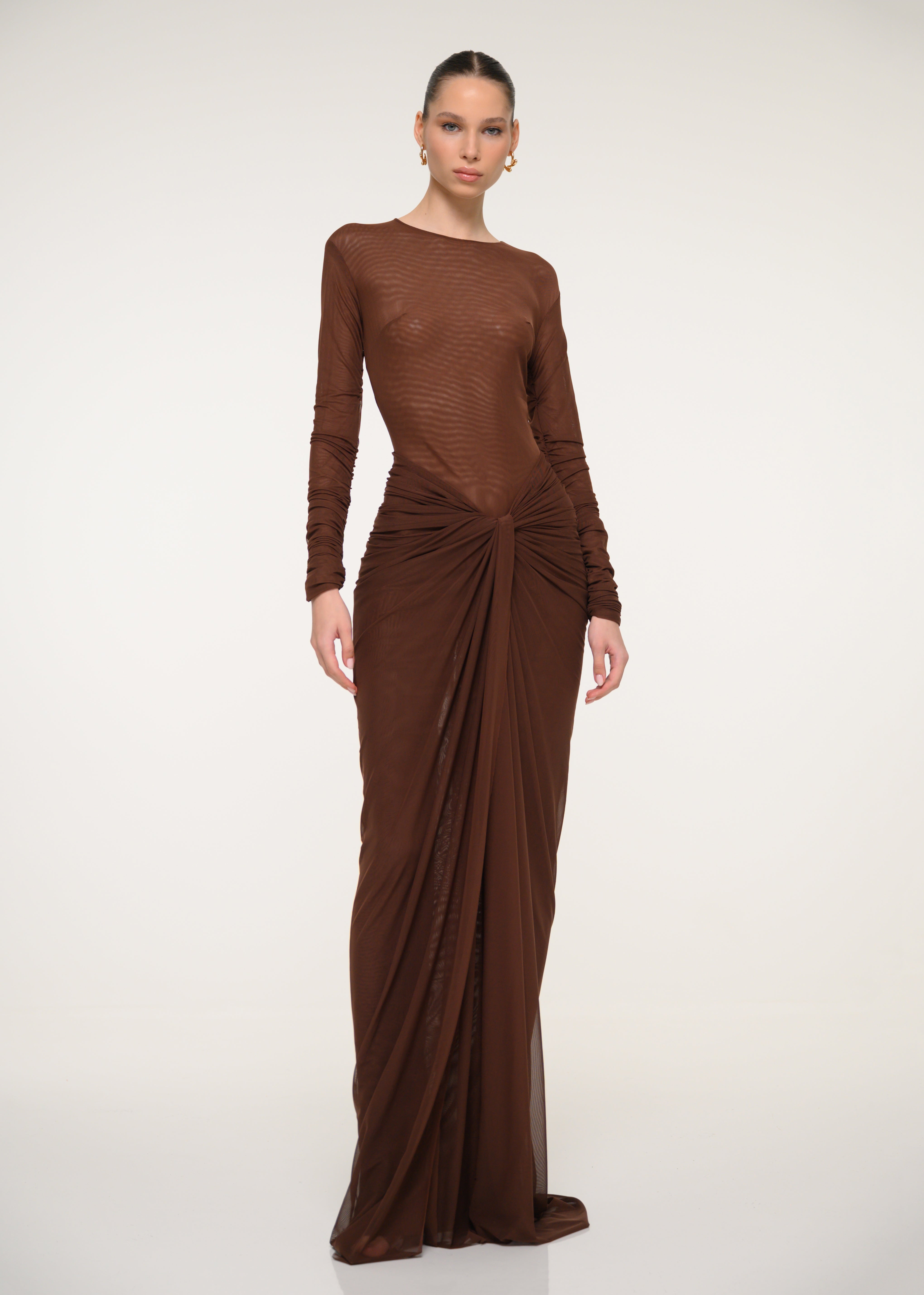 long sleeve brown dress formal Elegant Brown Long Sleeves Formal Dress Evening Gowns