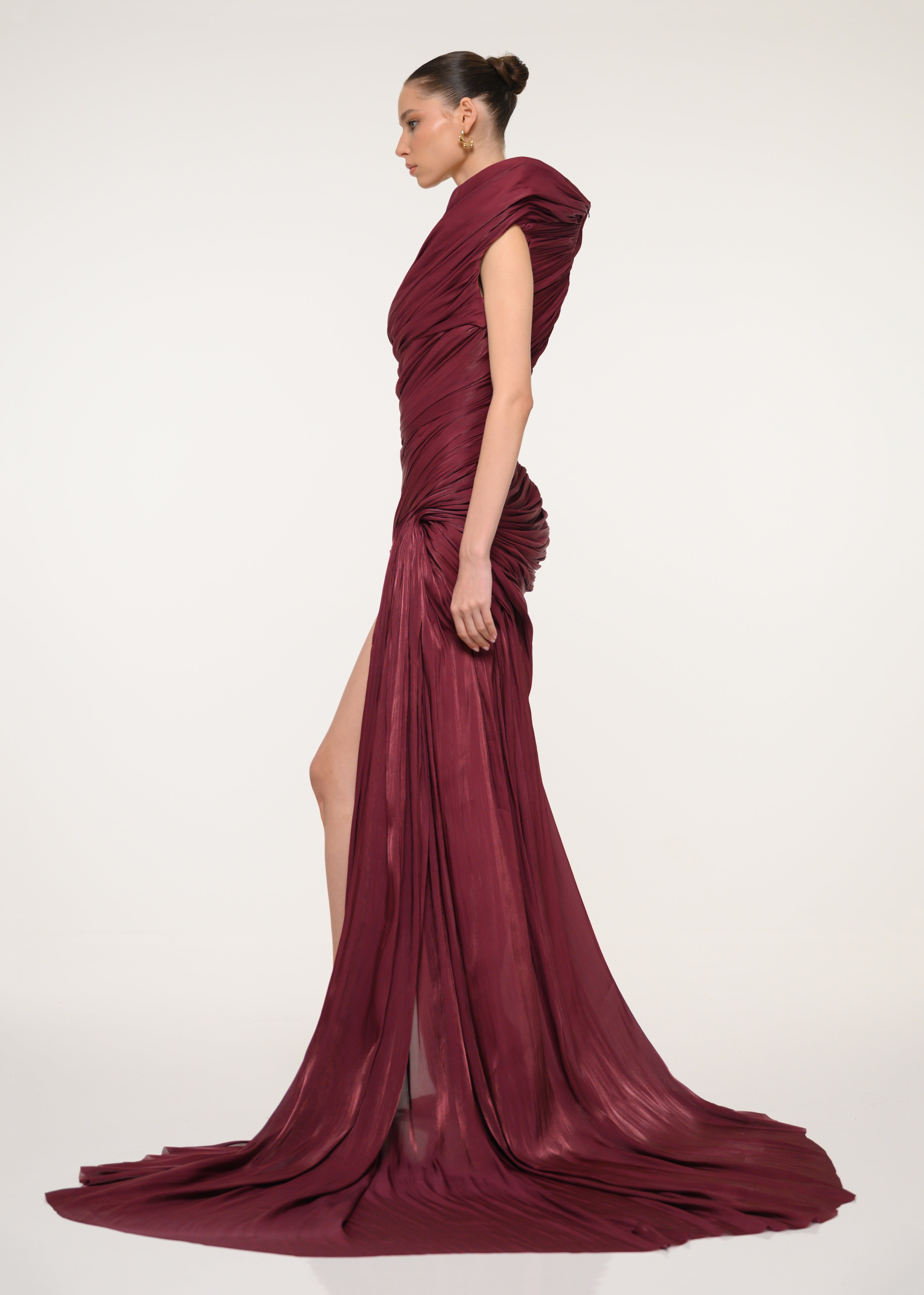 burgundy one shoulder evening dress Zapaka Women Burgundy Prom Dress Sheath One Shoulder Strapless Ruched Satin Long Formal Dress, Burgundy / UK32