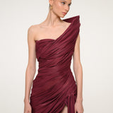 Burgundy One-Shoulder Dress