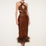 Bronze Sequin Midi Dress with Feathers