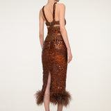 Bronze Sequin Midi Dress with Feathers