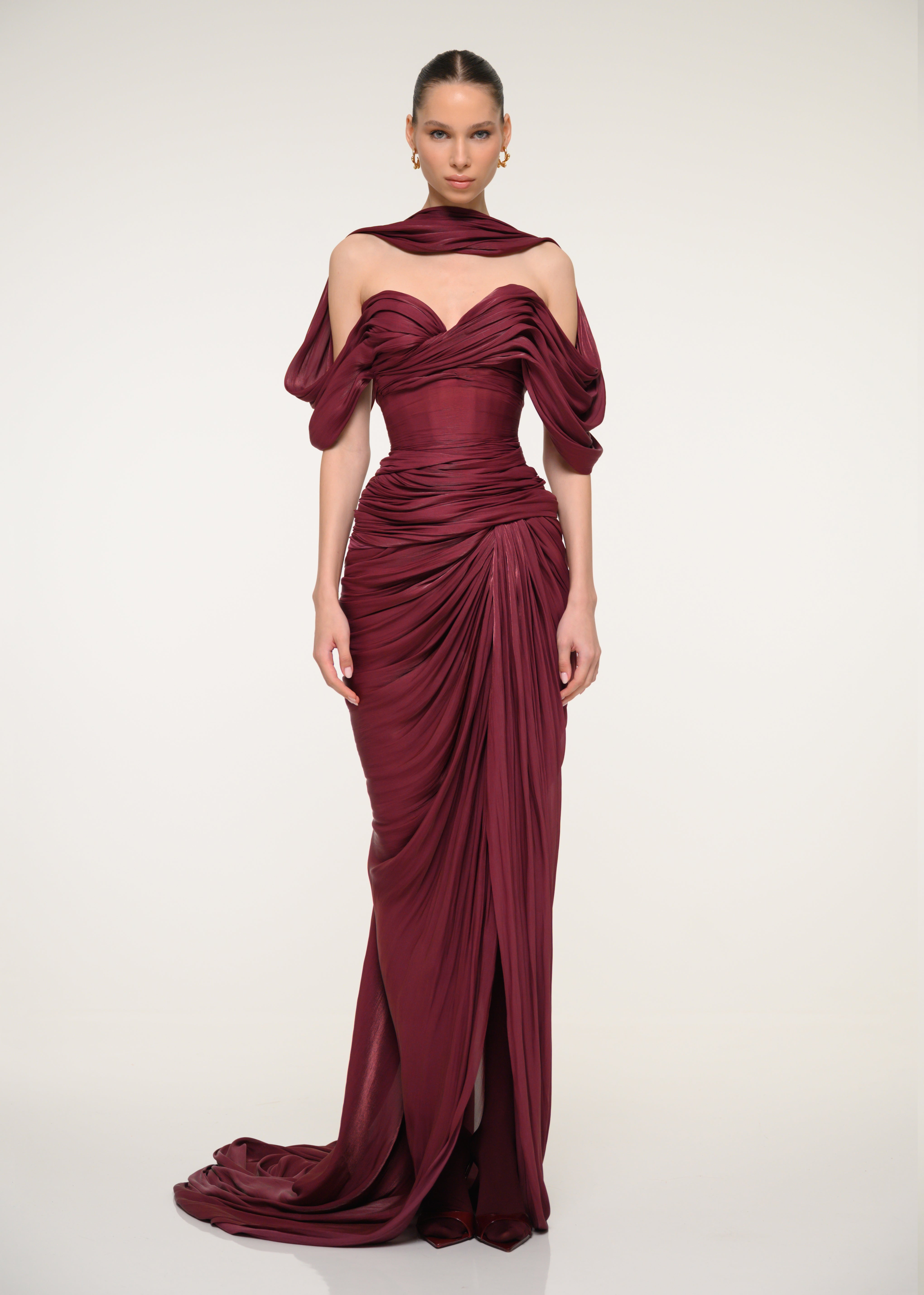Burgundy Dress with Open Back – VALDRIN SAHITI
