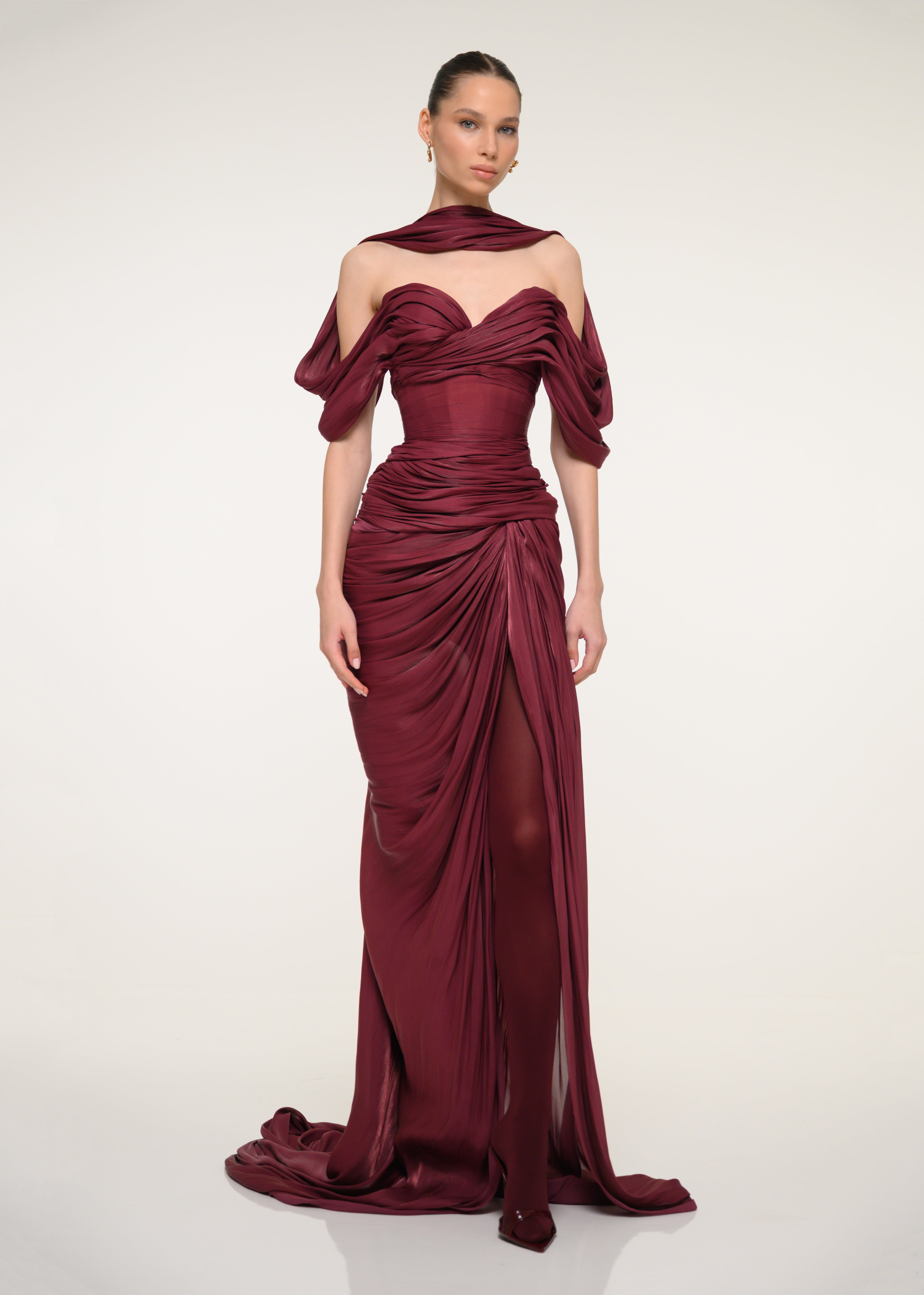 Burgundy Dress with Open Back – VALDRIN SAHITI