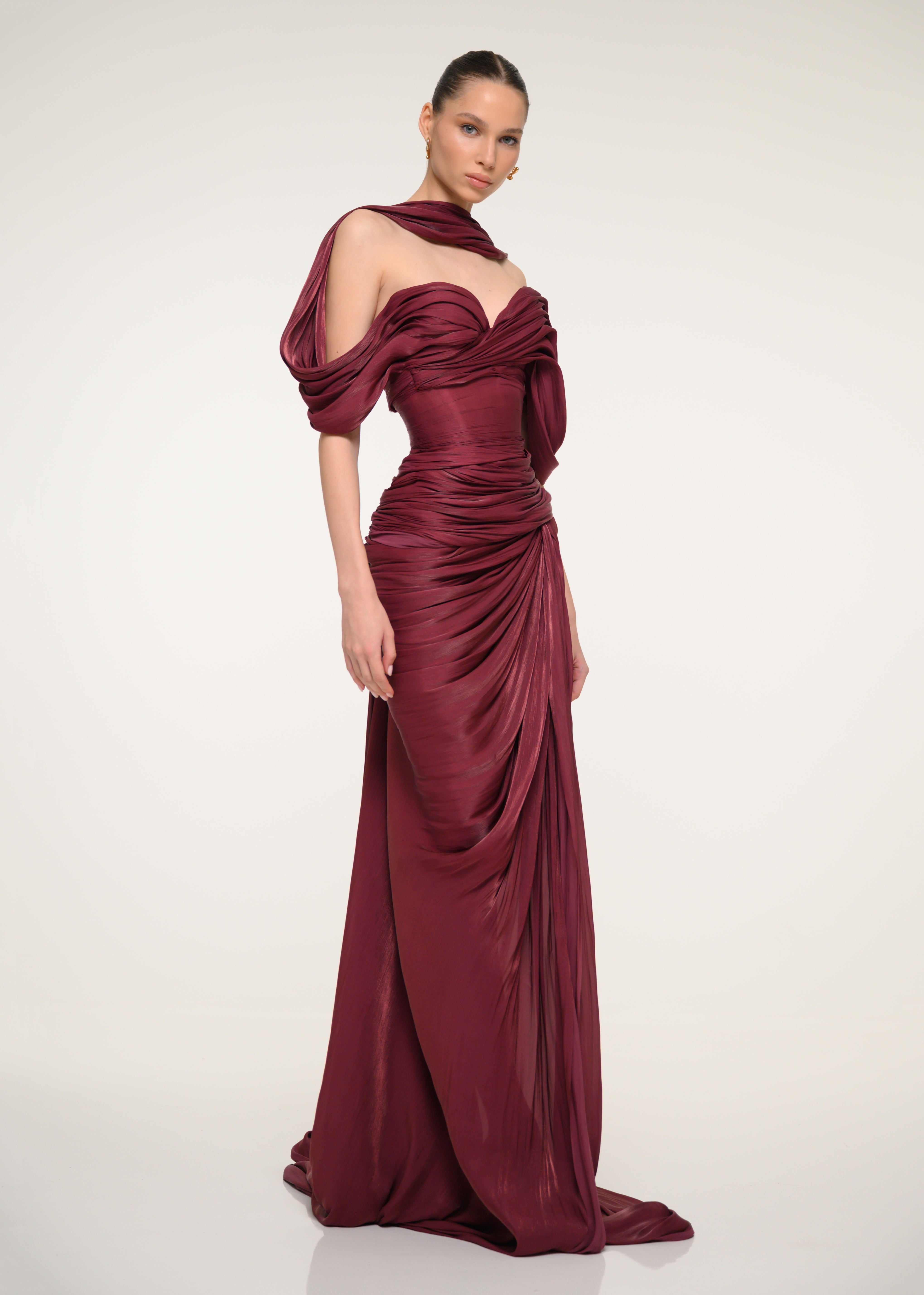 open back burgundy dress Mermiad Open Back Burgundy Prom Dresses Sexy V neck Lace Long Formal Dress  SED113 main image 0