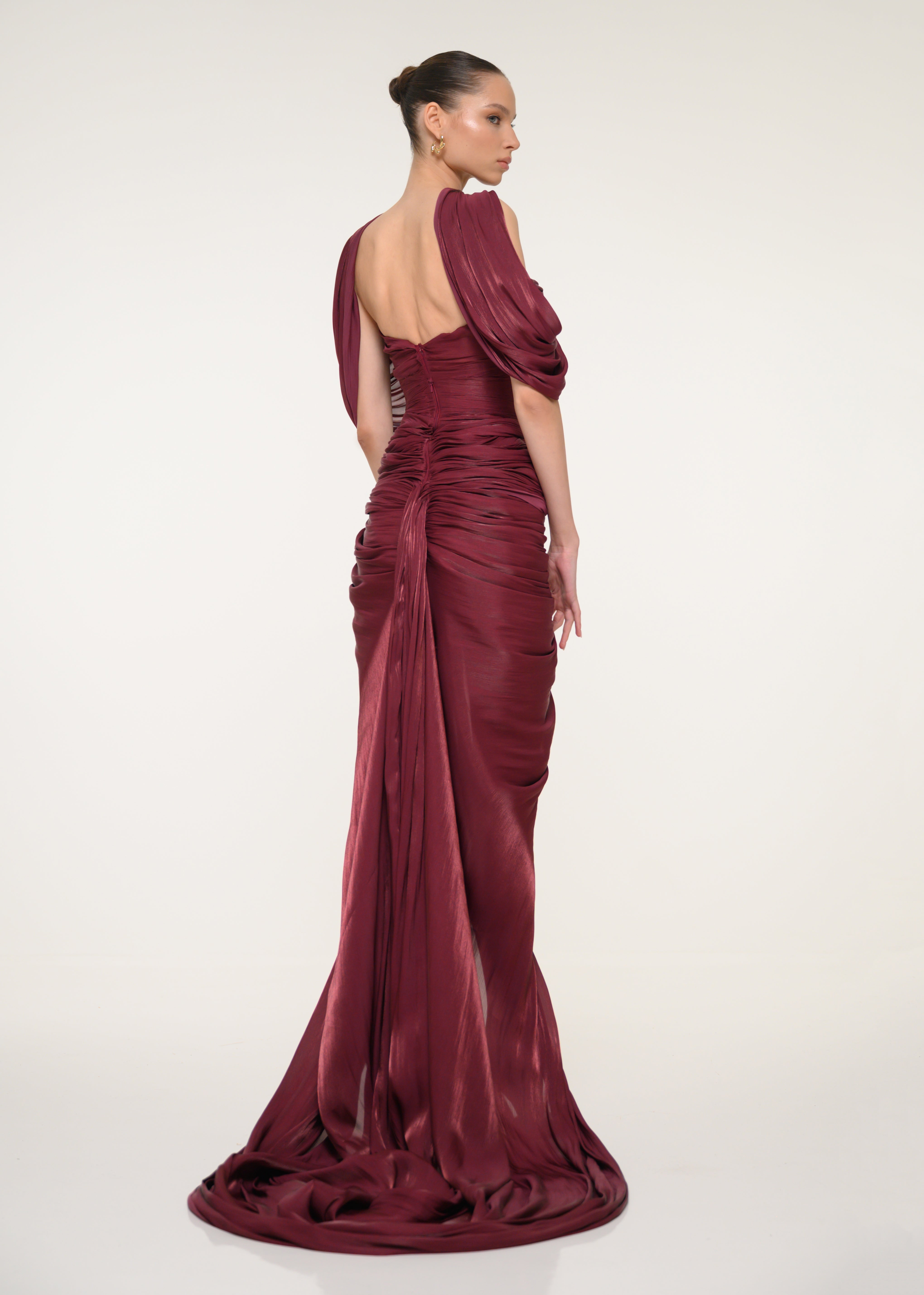 Burgundy Dress with Open Back – VALDRIN SAHITI