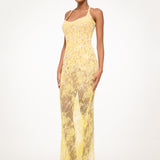 Yellow Lace Sheer Dress