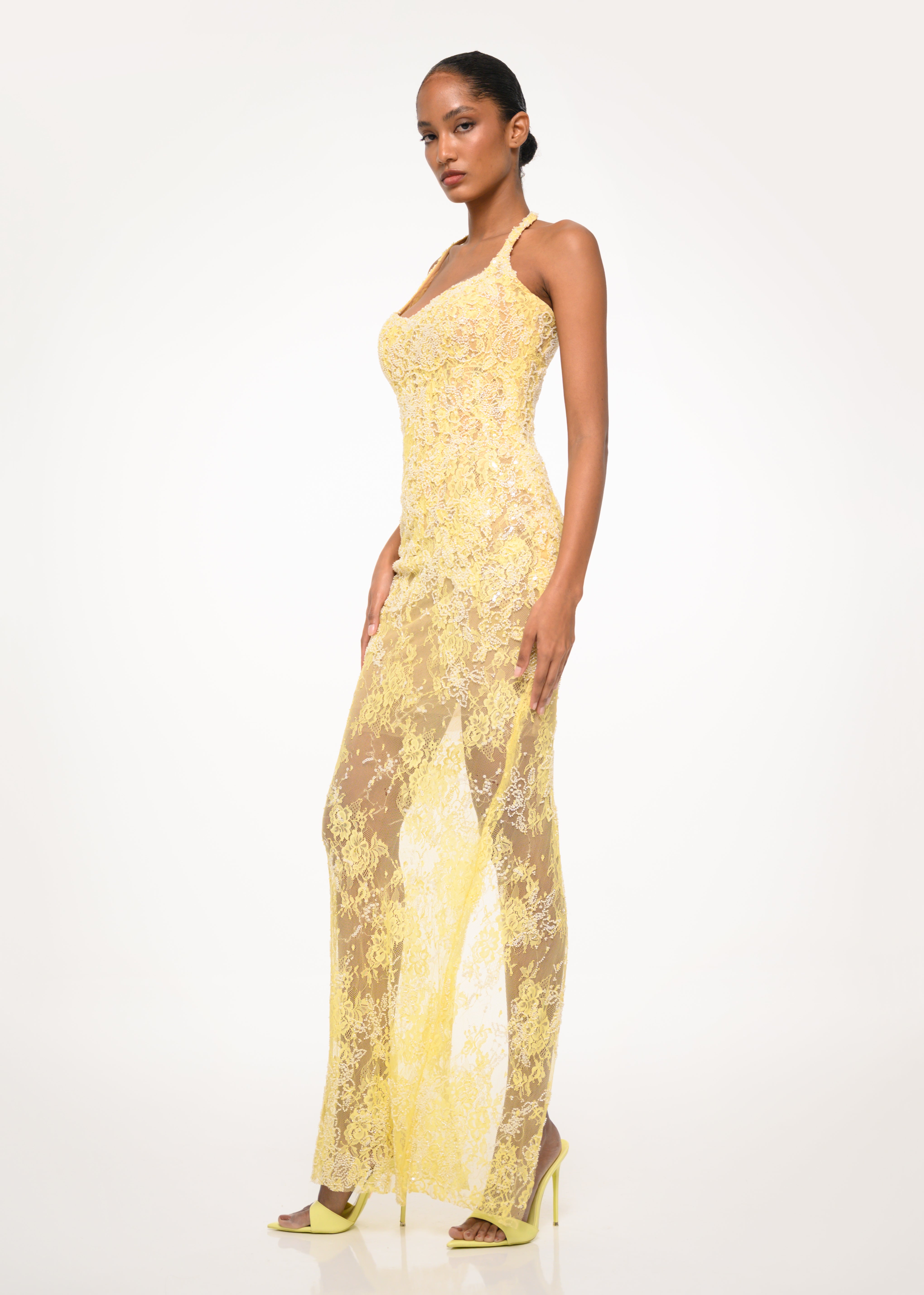 Yellow Lace Sheer Dress Yellow Lace Sheer Dress