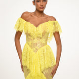 Yellow Lace Off-Shoulder Gown