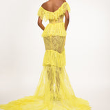 Yellow Lace Off-Shoulder Gown