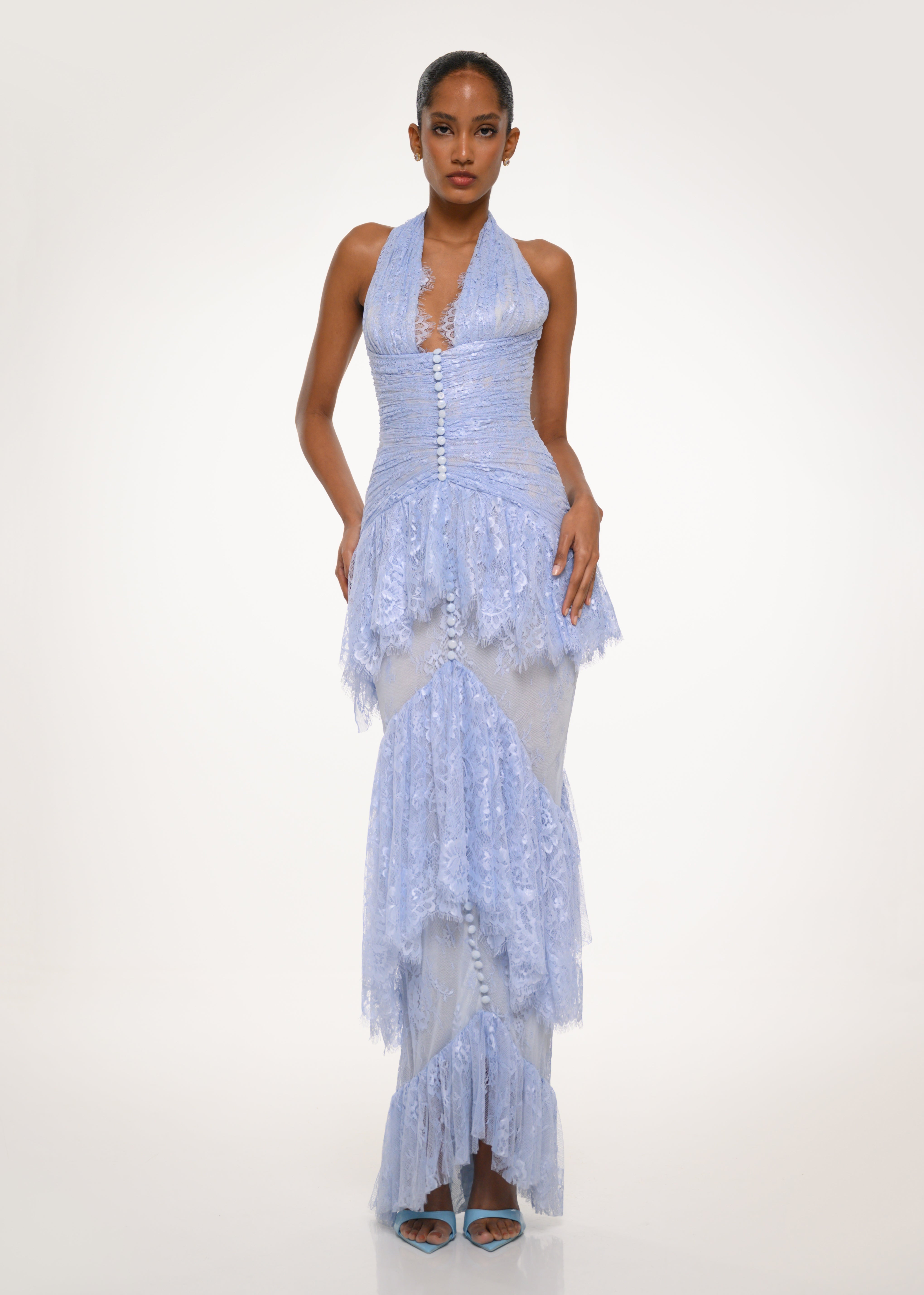 Powder Blue Lace Dress – VALDRIN SAHITI