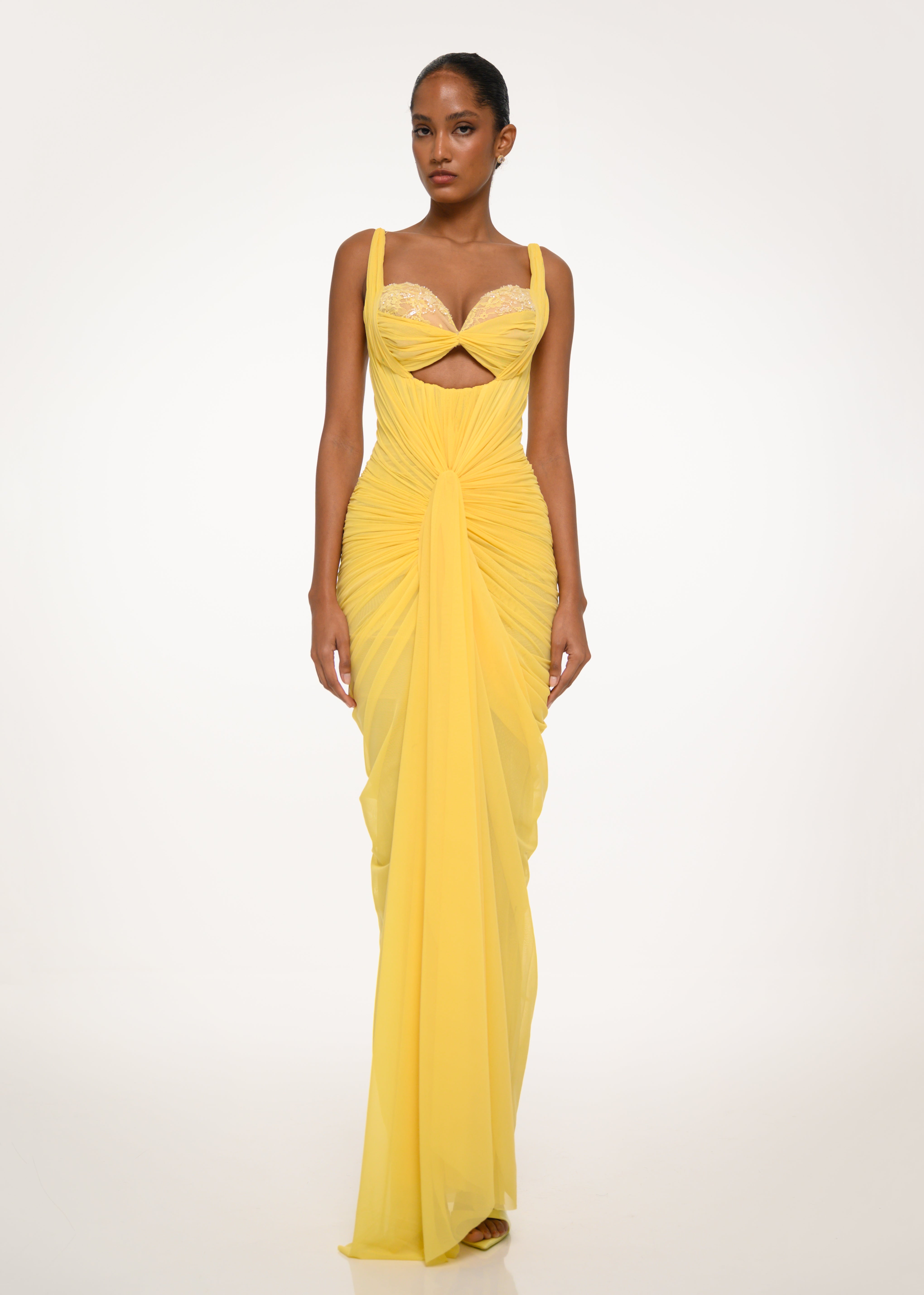 Yellow Draped Cutout Dress – VALDRIN SAHITI