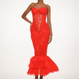 Red Lace Corset Mermaid Dress