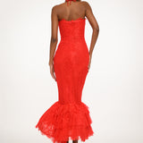 Red Lace Corset Mermaid Dress