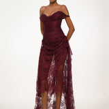Burgundy Off-Shoulder Lace Dress