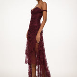 Burgundy Off-Shoulder Lace Dress