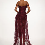 Burgundy Off-Shoulder Lace Dress