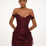 Burgundy Off-Shoulder Lace Dress