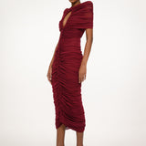Burgundy Ruched Midi Dress