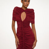 Burgundy Ruched Midi Dress