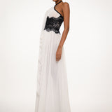 White and Black Draped Dress