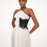 White and Black Draped Dress
